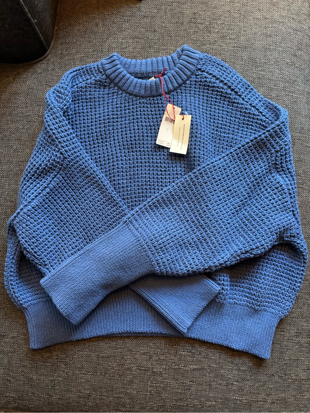 Pilcro Blue Waffle-Knit Crewneck Sweater